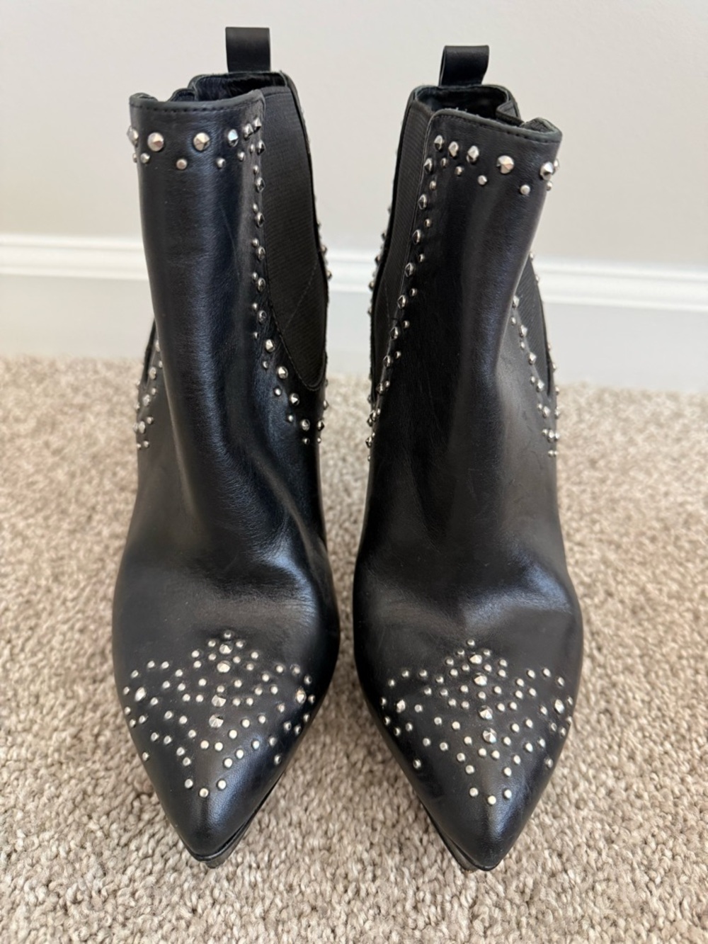 Michael Kors Black Studded Pointed-Toe Chelsea Booties